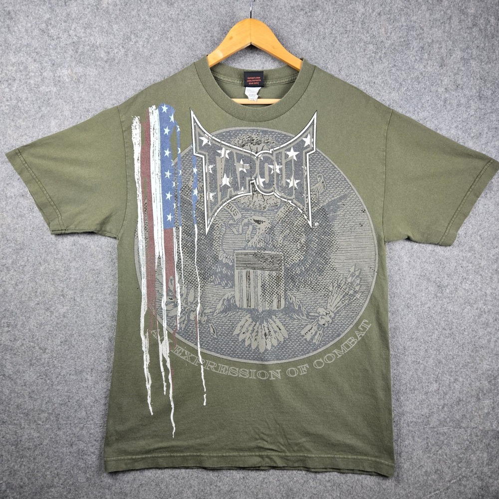 Tapout T Shirt Mens Large Green Graphic MMA Combat Eagle Flag Y2K Skater Grunge